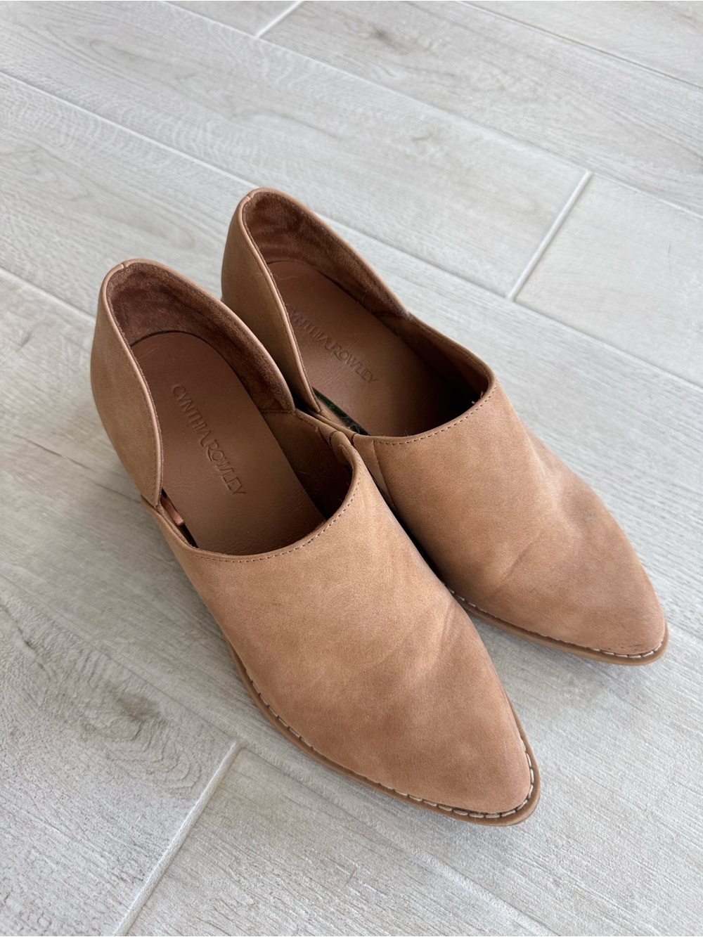 Cynthia Rowley Pointed Slip-On Flats in Light Brown Suede